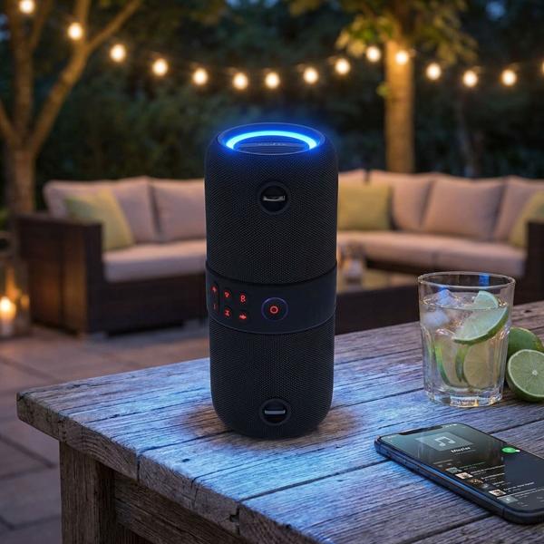 Tragbarer Bluetooth Lautsprecher 40W: LED, Stossfest & IPX6, TWS, schwarz - Kraftvoller Sound mit Lichtshow – Robust, Outdoor, für jeden Musikgenuss