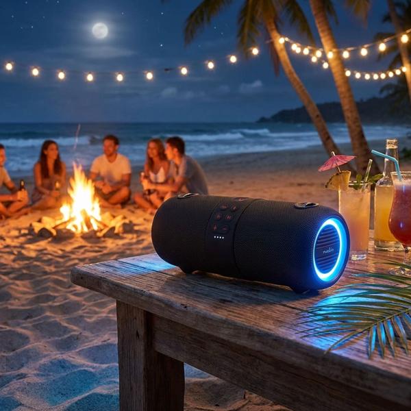 Tragbarer Bluetooth Lautsprecher 40W: LED, Stossfest & IPX6, TWS, schwarz - Kraftvoller Sound mit Lichtshow – Robust, Outdoor, für jeden Musikgenuss