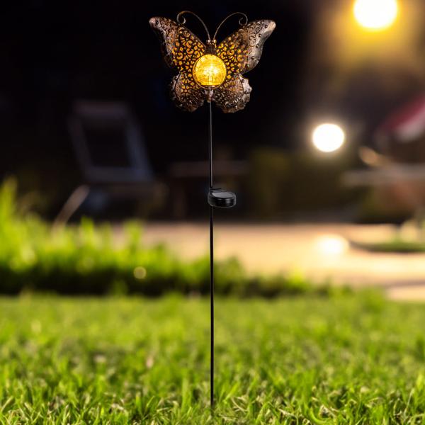 Solar-Schmetterlingsdeko: 102cm, LED Crackle-Glas, Gartenstecker - Stimmungsvolle Beleuchtung - Zauberhafter Schmetterling für Garten & Beet