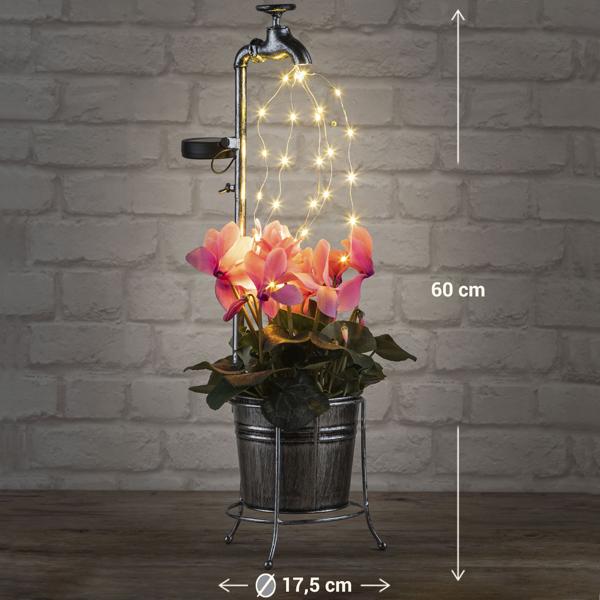 Gartendeko Wasserhahn mit LED-Solar Lichterkette, 30 warmweisse LEDs, inkl. Blumentopf
