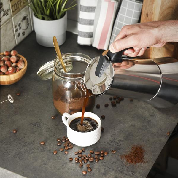 Cafetière espresso moderne en acier inoxydable pour 9 tasses - Espresso/Moka - Cafetière de haute qualité pour tous les types de cuisinières, y compris l‘induction - Un plaisir robuste