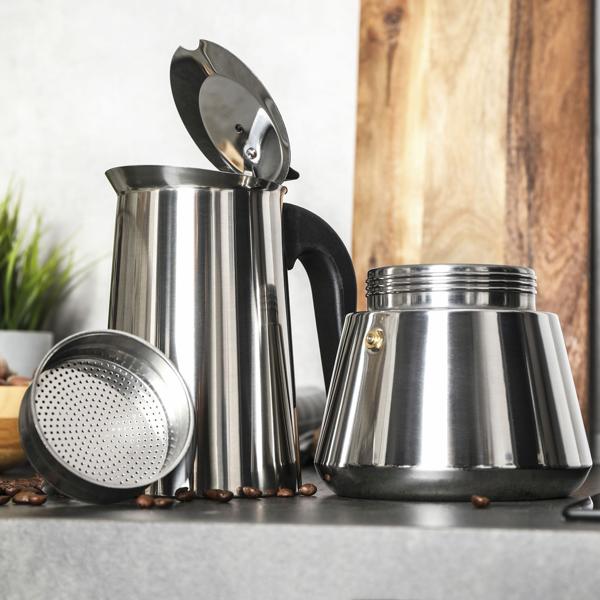 Cafetière espresso, grande, en acier inoxydable, pour 12 tasses à espresso