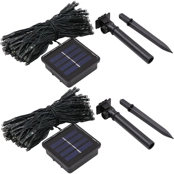 Set da 2 catene luminose solari con sensore crepuscolare – 8 modalità di luce per giardino e balcone – 12 m, 100 LED bianco caldo, protezione dagli spruzzi IP44