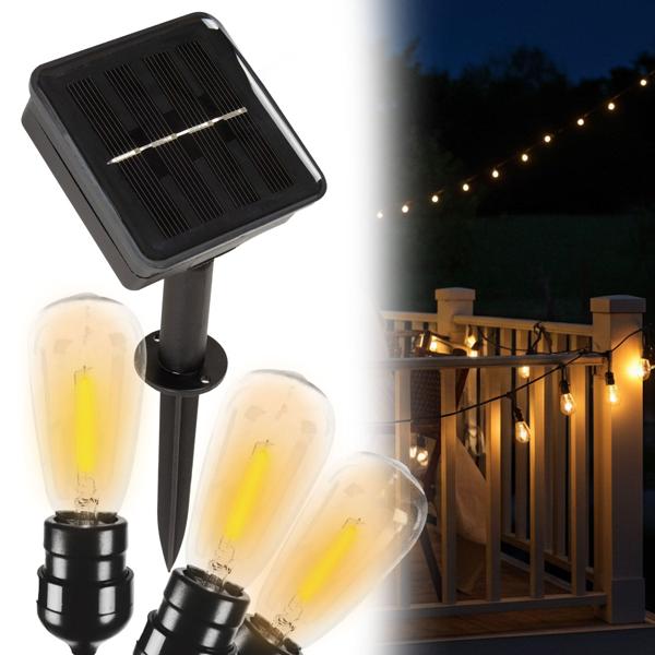 Guirlande lumineuse solaire design ampoule - Éclairage jardin, balcon, terrasse, intérieur - 10 LED blanc chaud, 6m, IP44, capteur crépusculaire