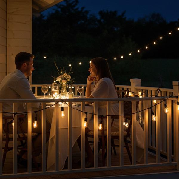 Guirlande lumineuse solaire design ampoule - Éclairage jardin, balcon, terrasse, intérieur - 10 LED blanc chaud, 6m, IP44, capteur crépusculaire