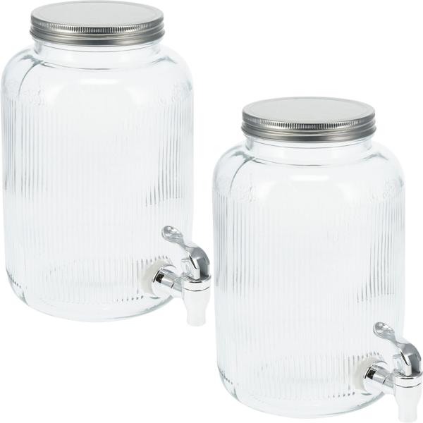 2er-Set Eleganter Glas Getränkespender 4L Zylinderform – Mit Deckel & Zapfhahn - Kompakt, vielseitig für Party & Alltag einsetzbar