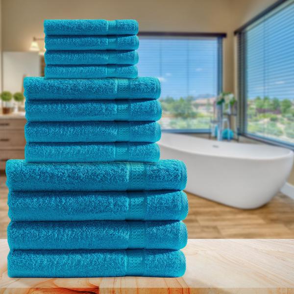 Handtuchset 12-teilig - 4 Gäste-, 4 Hand- & 4 Duschtücher - 100% Baumwolle, türkis - kuschelweich, saugstark, OEKO-TEX Standard 100 zertifiziert