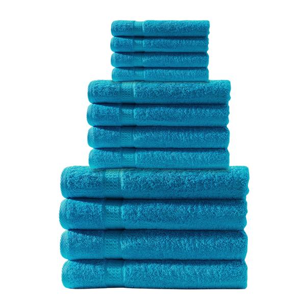 Handtuchset 12-teilig - 4 Gäste-, 4 Hand- & 4 Duschtücher - 100% Baumwolle, türkis - kuschelweich, saugstark, OEKO-TEX Standard 100 zertifiziert