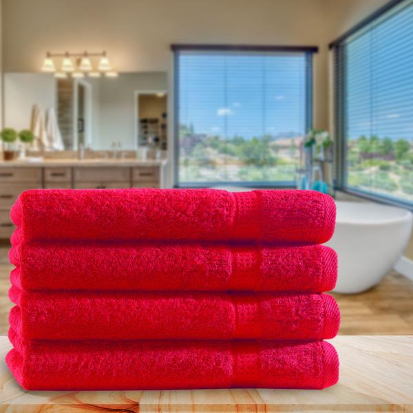 lot de 4 draps de douche, 70 x 140 cm, 100% coton luxueux, avec 2 bordures, rouge