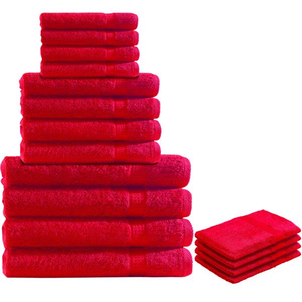 set di asciugamani in spugna da 16 pezzi, 4 asciugamani per ospiti, asciugamani per mani, asciugamani per doccia e flanelle, rosso