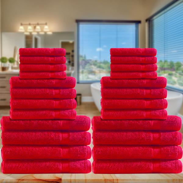 Handtuchset 24-teilig - Luxuriöse 100% Baumwolle - 8 Gäste-, 8 Hand- & 8 Duschtücher - Rot, saugstark, weich, OEKO-TEX, 500g/m²