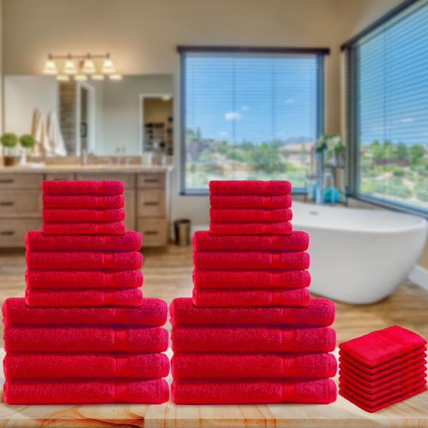 set di asciugamani in spugna da 32 pezzi, 8 asciugamani per ospiti, asciugamani per mani, asciugamani da bagno e flanelle, rosso