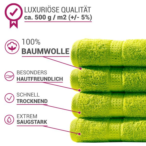 lot de 2 draps de douche, 70 x 140 cm, 100% coton luxueux, avec 2 bordures, vert pomme