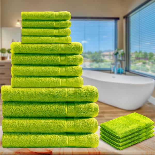 16-tlg. Frottee Handtuch-Set apfelgrün - Super saugstark & hautfreundlich - 4 Gäste-, 4 Hand-, 4 Dusch-, 4 Waschlappen - 100% Baumwolle