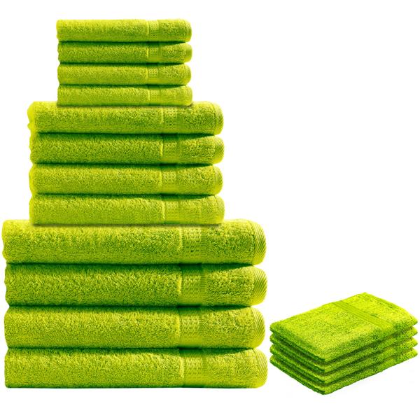 16-tlg. Frottee Handtuch-Set apfelgrün - Super saugstark & hautfreundlich - 4 Gäste-, 4 Hand-, 4 Dusch-, 4 Waschlappen - 100% Baumwolle
