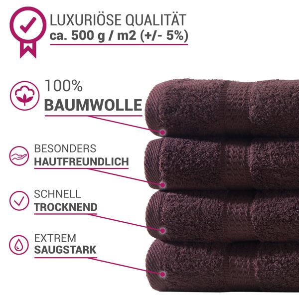 Handtuchset 12-teilig – 4 Gäste-, 4 Hand- & 4 Badetücher aus 100% Baumwolle - braun, weich, saugstark & schnelltrocknend - OEKO-TEX zertifiziert