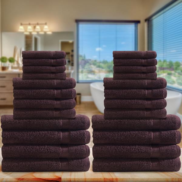 Handtuchset 24-teilig braun - 8x Gäste-, 8x Hand-, 8x Badetücher - 100% Baumwolle, kuschelweich, saugstark, OEKO-TEX Standard 100