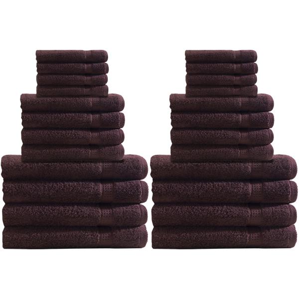 Handtuchset 24-teilig braun - 8x Gäste-, 8x Hand-, 8x Badetücher - 100% Baumwolle, kuschelweich, saugstark, OEKO-TEX Standard 100