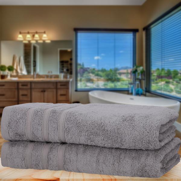 Lot de 2 Serviettes de Douche - Bambou & Coton, 70x140cm, Grises - Douces, Absorbantes, Antibactériennes - Oeko-Tex 100 - 450 g/m²