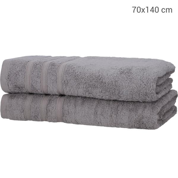 Lot de 2 Serviettes de Douche - Bambou & Coton, 70x140cm, Grises - Douces, Absorbantes, Antibactériennes - Oeko-Tex 100 - 450 g/m²