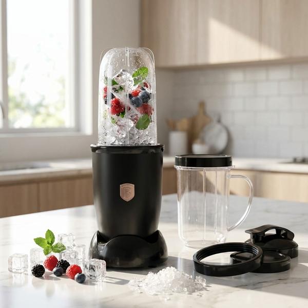 Mixeur Multifonctions 400W Noir & Or Rose - Glace Pilée & One-Touch - Smoothies, Sauces, Shakes - Gobelet 500ml Inclus