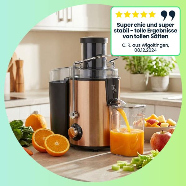 Kraftvoller Entsafter für Obst & Gemüse, 500W, großem Fruchtfleischbehälter & 600 ml Saftbehälter – edles Design in Roségold für frische Säfte