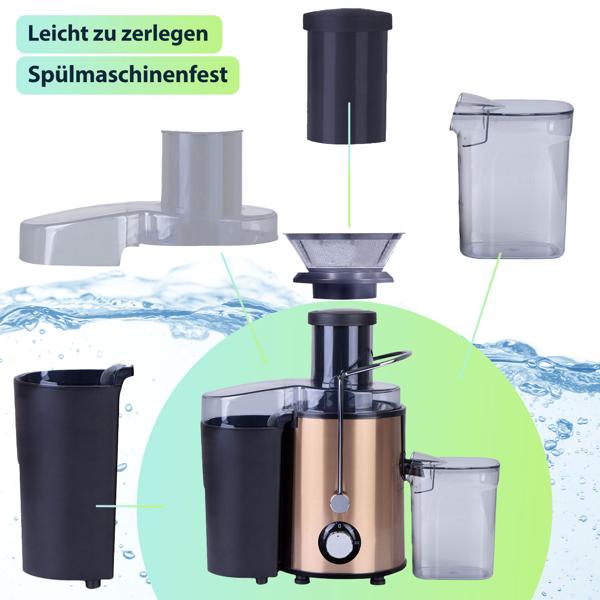 Kraftvoller Entsafter für Obst & Gemüse, 500W, großem Fruchtfleischbehälter & 600 ml Saftbehälter – edles Design in Roségold für frische Säfte
