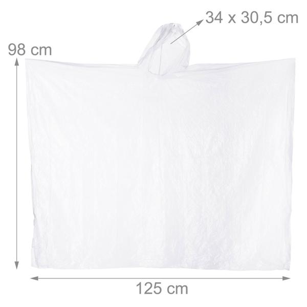 16er-Set Notfall Regenponcho - transparent, mit Kapuze & Ärmeln, wiederverwendbar - robustes PE-Material, 20g, ca. 122x125cm - für Wanderungen