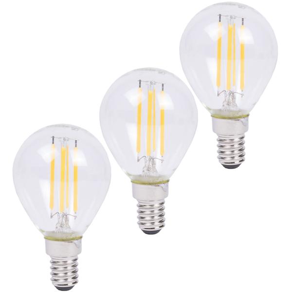 set di 3 lampade a filamento LED, G45, E14, 400 lm, 4 W, 2500 K, bianco caldo