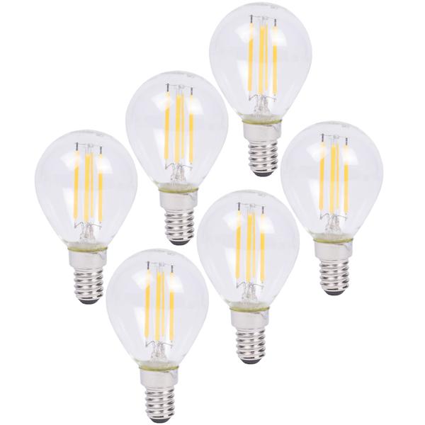 set di 6 lampade a filamento LED, G45, E14, 400 lm, 4 W, 2500 K, bianco caldo