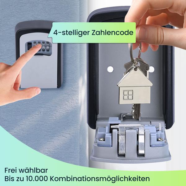 Extra sicherer Mini Schlüssel-Safe mit Zahlenschloss, robustem Aluminium Gehäuse und Schutzklappe - wetterfest für drinnen und draussen