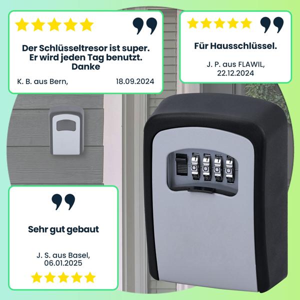 Extra sicherer Mini Schlüssel-Safe mit Zahlenschloss, robustem Aluminium Gehäuse und Schutzklappe - wetterfest für drinnen und draussen