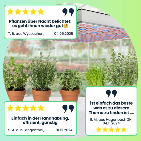 3er Professionelle Pflanzen-Wachstumslampe mit 225 LEDs - 250 Lumen, 300x300x35mm – fördert das Wachstum von Pflanzen effektiv & zuverlässig