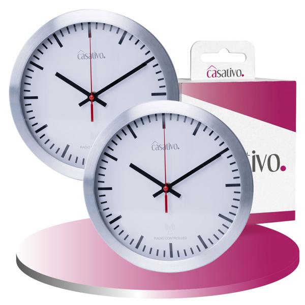 2er-Set Elegante Funk-Wanduhr (Ø 25 cm) mit präzisem Quarz-Uhrwerk – Aluminiumgehäuse, geräuscharm – Zeitloses Design für jeden Raum