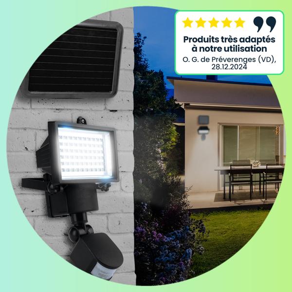 2er Solar LED Wand Fluter für aussen, PIR-Sensor 180° , 12 W, besonders helle 750 Lumen, IP44, autark dank Solarpanel, angenehmes weisses Licht