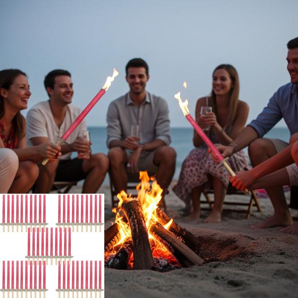 Torches cire extérieur (50 pcs) - 45 cm - Combustion 75 min - Manche bois & protection main - Déco fête jardin/mariage - Qualité Allemande