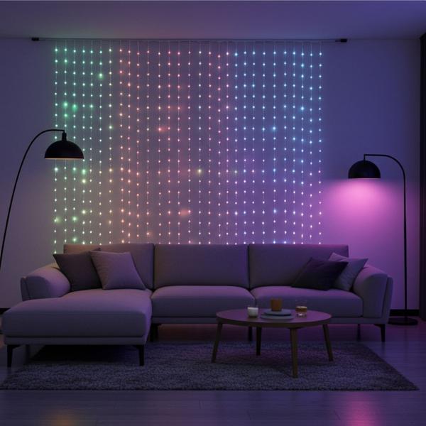 Tenda LED colorata con 400 LED, RGB, IP44, 2 x 2 m