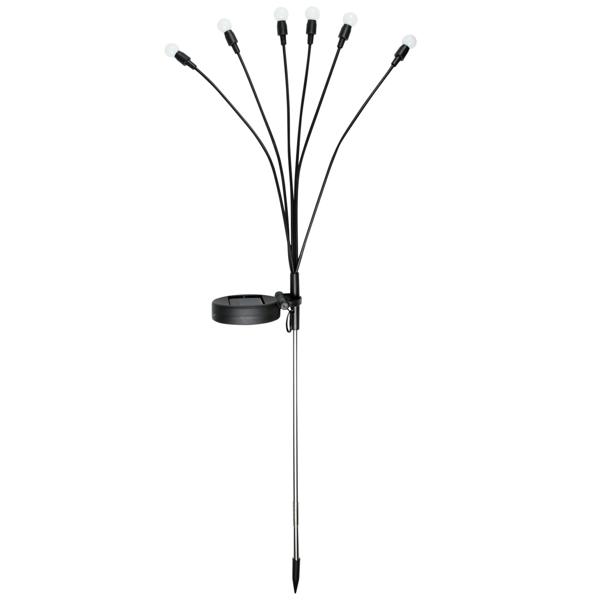 2er-Set LED Solar-Gartenlampe Glühwürmchen mit 6 Armen, bewegliche LEDs, rostfreier Stahl, IP44, Erdspiess, schwarz, für zauberhafte Lichteffekte