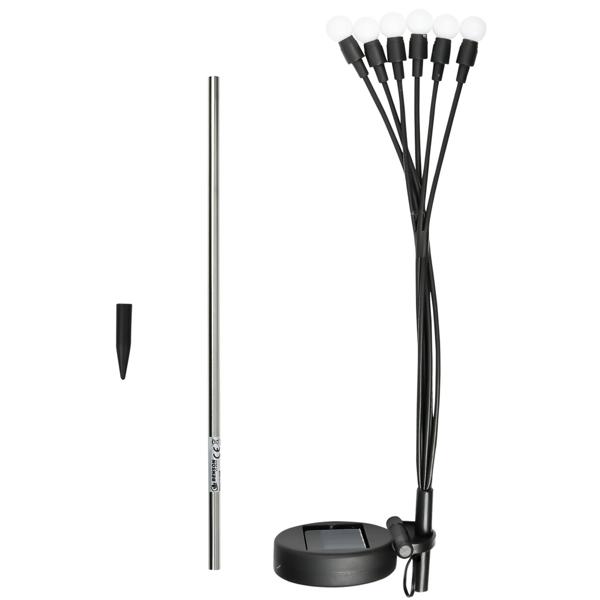 2er-Set LED Solar-Gartenlampe Glühwürmchen mit 6 Armen, bewegliche LEDs, rostfreier Stahl, IP44, Erdspiess, schwarz, für zauberhafte Lichteffekte