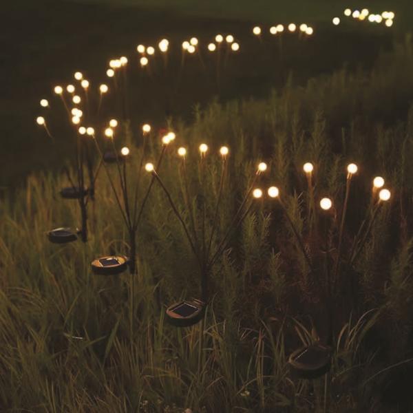 2er-Set LED Solar-Gartenlampe Glühwürmchen mit 6 Armen, bewegliche LEDs, rostfreier Stahl, IP44, Erdspiess, schwarz, für zauberhafte Lichteffekte