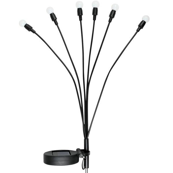 2er-Set LED Solar-Gartenlampe Glühwürmchen mit 6 Armen, bewegliche LEDs, rostfreier Stahl, IP44, Erdspiess, schwarz, für zauberhafte Lichteffekte