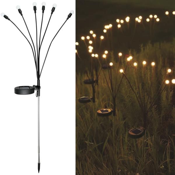 Luce solare da giardino a LED “Glowworm“ con 6 bracci, LED mobili, acciaio inox, IP44, picchetto a terra, nero, per magici effetti luminosi