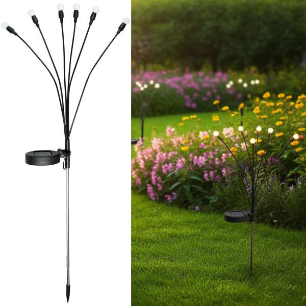 Luce solare da giardino a LED “Glowworm“ con 6 bracci, LED mobili, acciaio inox, IP44, picchetto a terra, nero, per magici effetti luminosi