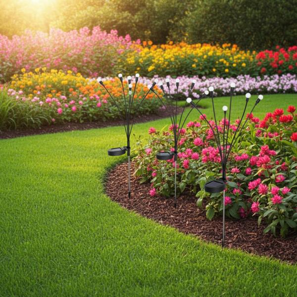 4er-Set 2er-Set LED Solar-Gartenlampe Glühwürmchen mit 6 Armen, bewegliche LEDs, rostfreier Stahl, IP44, Erdspiess, schwarz, für zauberhafte Lichteffekte