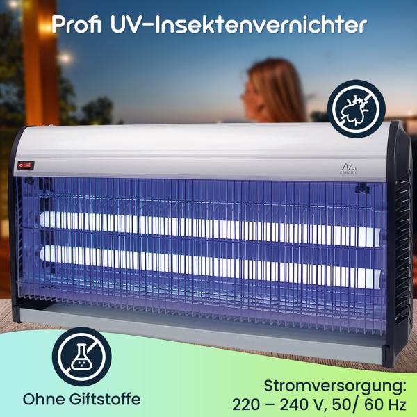 Profi UV-Insektenvernichter, 45W, 2 UV-Röhren: Bis 150m², chemiefrei, Stellen/Hängen, für insektenfreie Bereiche, leistungsstark und sicher