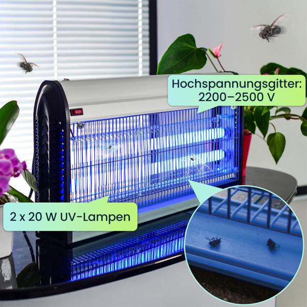 Profi UV-Insektenvernichter, 45W, 2 UV-Röhren: Bis 150m², chemiefrei, Stellen/Hängen, für insektenfreie Bereiche, leistungsstark und sicher