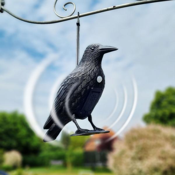 2er-Set Realistische Vogelabwehr Krähe mit Sound: Batteriebetriebener Raben Vogelschreck für effektive Vogelabwehr. Natürliche Krähengeräusche zur Abschreckung