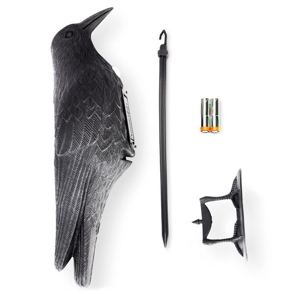 2er-Set Realistische Vogelabwehr Krähe mit Sound: Batteriebetriebener Raben Vogelschreck für effektive Vogelabwehr. Natürliche Krähengeräusche zur Abschreckung