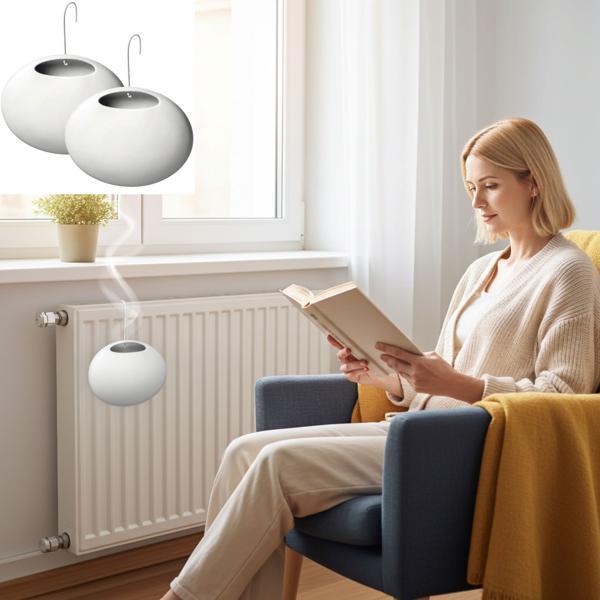 2er-Set Design Heizkörper-Verdunster, Keramik, matt weiss, 420ml – Stilvoller Wasserverdunster für ein optimales Raumklima