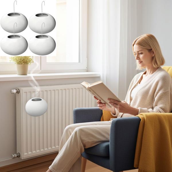 4er-Set Design Heizkörper-Verdunster, Keramik, matt weiss, 420ml – Stilvoller Wasserverdunster für ein optimales Raumklima